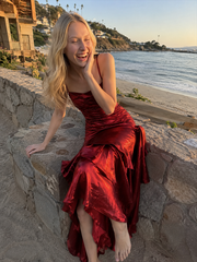 Satin Ruffle Trim Party Dress