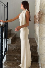 Solid Color Asymmetric Work Dress