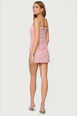 Chiffon Mini Beaded Ruffled Side-Seam Sequin Dress