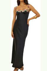 Sexy Bodycon Backless Satin Lace-Trim Cami Maxi Silk Dress