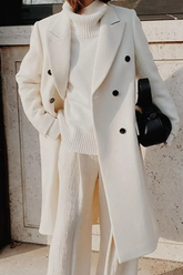 Solid Lapel Double Breasted Slim Overcoat
