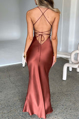 Backless Lace-Up Silk Dress