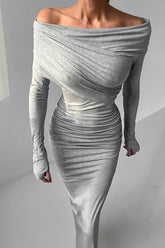 Warm Modal Grey Off-Shoulder Bodycon Dress