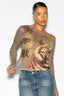 Tiger Print Off Shoulder Mesh Crop Top