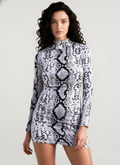DressBetty - Serpentine Print Turtleneck Long Sleeve Party Dresses For Women Streetwear Fashion Snake Graphic Bodycon Dress Robe