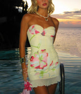 Floral Strapless Ruffle Cute Mini Dress