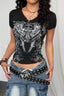 Rhinestone Wing Graphic Fitted Short Sleeve T-Shirt