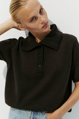 Hollow Out Polo Knit Sweater