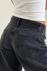 Solid Color Wide Leg Denim Jeans