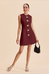 Sleeveless Button Front Mini Work Dress