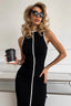 Elegant Colorblock Seam Mock Neck Knit Bodycon Dress
