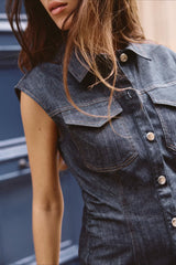 Sleeveless Ruched Mini Denim Dress