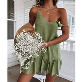 Strap Ruffle Sleeveless Green Midi Dress