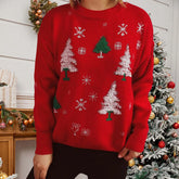 Thickened Color Blocked Hoodie Snowflake Loose Round Neck Christmas Sweater Sweaters-L