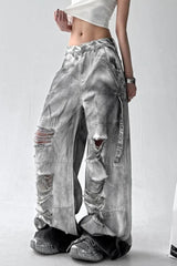 Washed Ripped Wide Leg Jeans