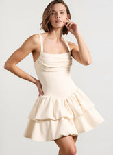 Satin Halter Bubble Hem Vacation Dress