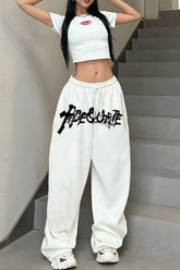 High Waist Drawstring Loose Straight Wide Leg Pants