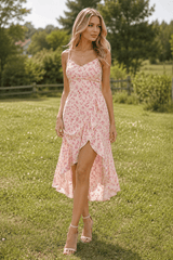 Tie Slit Printed Strap Floral Dress
