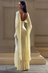 Elegant Long Sleeve Lace Mermaid Backless Formal Dress