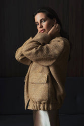 Metallic Sequined Stand Collar Coat