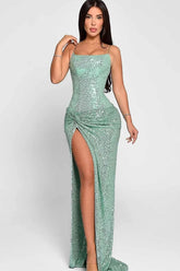 Sexy Spaghetti Strap Slit Sequin Formal Dress