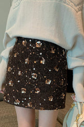 Embroidered Sequin High Waist A-Line Christmas Skirt