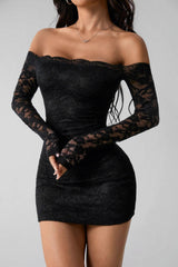 Off Shoulder Long Sleeve Slim Lace Dress