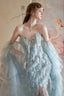 Feather Trim Ball Gown Prom Dress