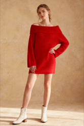 Thick Elegant Boat Neck Straight Shoulder Sweater