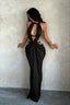 Cutout Halter Ruched Fitted Maxi Party Dress