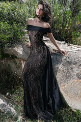 Sexy Lace Insert Off Shoulder Maxi Formal Dress