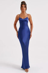 Backless Lace-Up Silk Dress