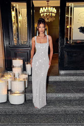 Square Neck Sequin Slip Dress