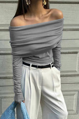 Off Shoulder Slim Knit Sweater