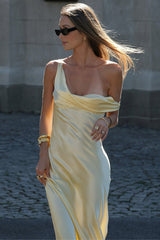 Solid Color Asymmetrical Shoulder Backless Strapless Sexy Formal Dress