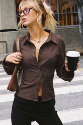 Covered Button Polo Stripe Blouse