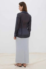 Sheer Slim Button Front Elegant Versatile Long Sleeve Blouse