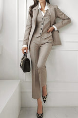 Belted Vest Blazer Trouser Three Piece Set
