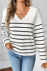 Ribbed V-Neck Long Sleeve Sweater