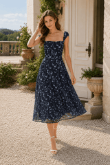 Elegant Vintage Slim Strap Printed Floral Dress