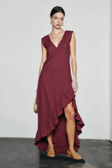 Romantic V Neck Ruffle Linen Vacation Dress