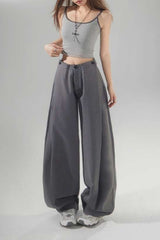 Vintage High Waist Adjustable Pleated Wide Leg Tailored Pants