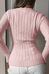 Embroidered Cable Knit V Neck Sweater