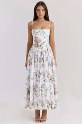 Print Pleated Spaghetti Maxi Dress