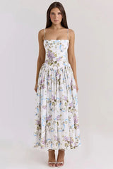 Print Pleated Spaghetti Maxi Dress