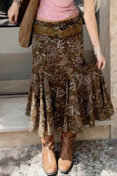 American Retro Sheer Panel Printed Skirt