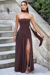 Strapless Side Slit Maxi Prom Dress