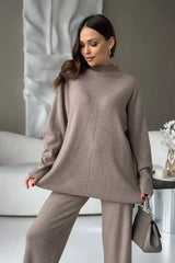 Slit Detail Sweater Wide Pants Knit Set