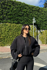 Faux Wool Short Zip Bomber Jacket