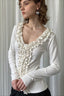 Ruffled V Neck Slim Long Sleeve T-shirts
